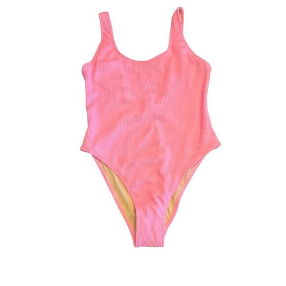 Cotton on One-Piece Swimsuit Malibu Pink Crinkle Open Back Cheeky Swimwear large - Picture 2 of 4